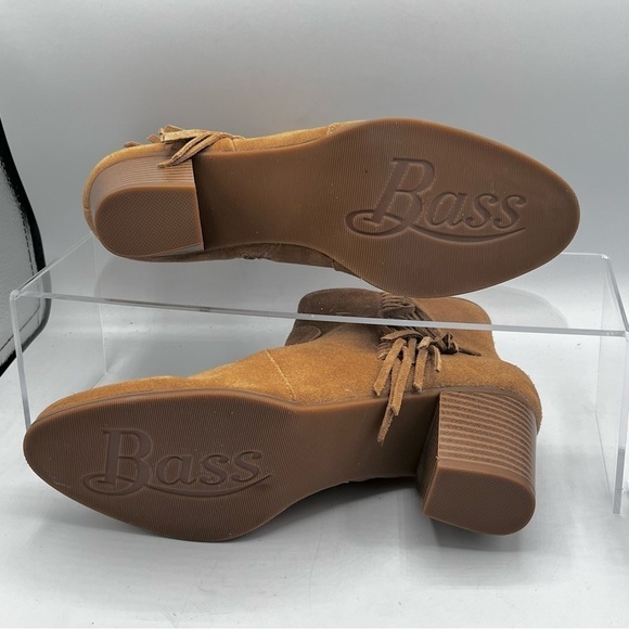 Bass Ankle Bootie Women’s Size 7.5 Tan Eve Suede Fringed Heeled Zip Boho Boot - Picture 5 of 10